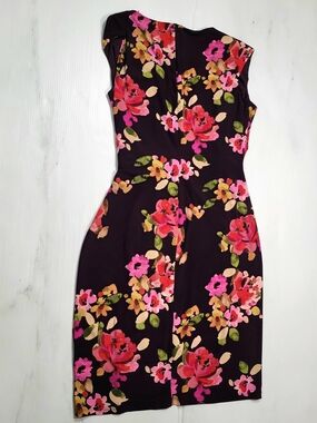 Chaps Purple Floral Faux Wrap Ruffle Sheath Dress M